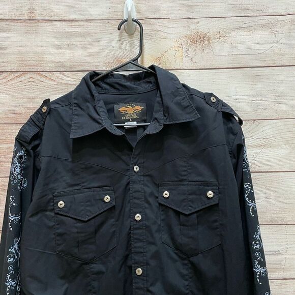 EL GENERAL WESTERN SHIRT IN BLACK WITH CROSS AND FLEUR DE LIS - Picture 3 of 8